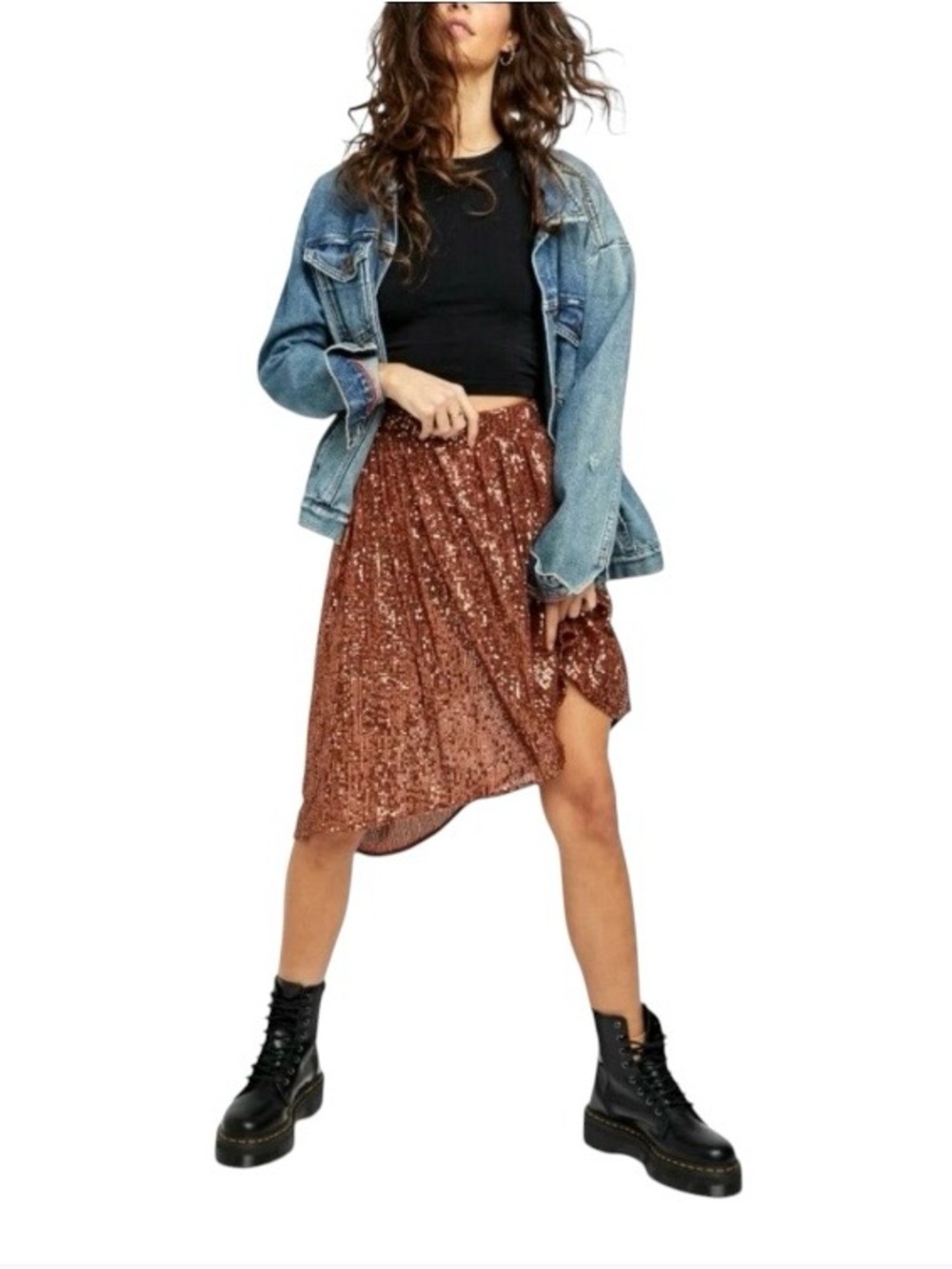 Free People Last Dance Sequin Asymmetrical Skirt Size Medium NWT